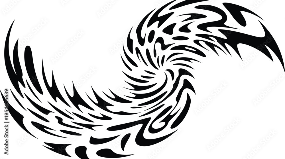 Fototapeta premium Black and white line of a feather with intricate patterns and flowing lines line feather monochrome