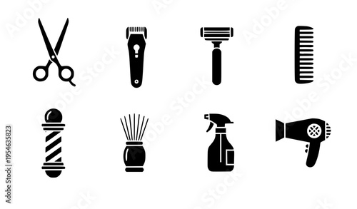 Barber equipment pictogram icons grooming salon tool vector set