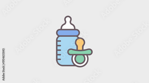 Baby bottle with pacifier icon minimalist design for baby care and parenting symbolizing infant feeding and soothing