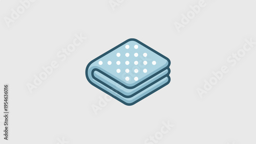 Minimalist icon of a folded blue towel with white polka dots on a gray background symbolizing cleanliness and simplicity in a modern design style
