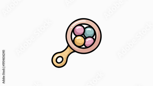 Baby rattle toy with colorful balls minimalist icon for nursery or childcare design simple illustration