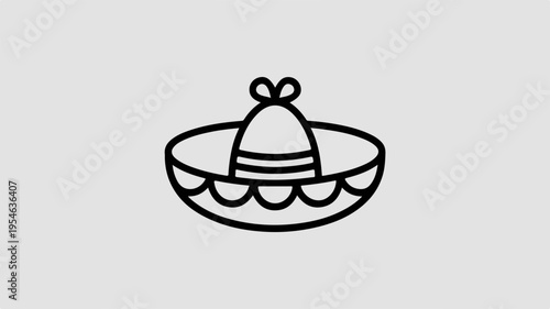 Traditional sombrero hat icon in minimalist line art style on gray background symbolizing mexico and latin american culture