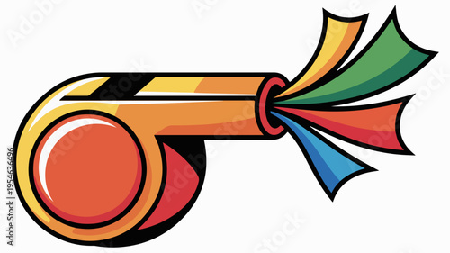 Vibrant party whistle icon with colorful ribbons celebration symbol festive graphic element fun and lively design