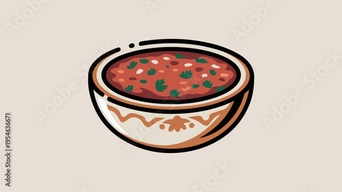 Delicious bowl of chili with herbs vibrant red and green colors ceramic dish appetizing food illustration culinary art gourmet cuisine healthy eating meal cuisine