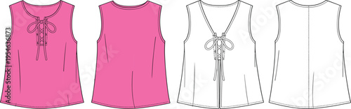 Two pink sleeveless women's tops with floral embroidery and two plain white sleeveless women's tops