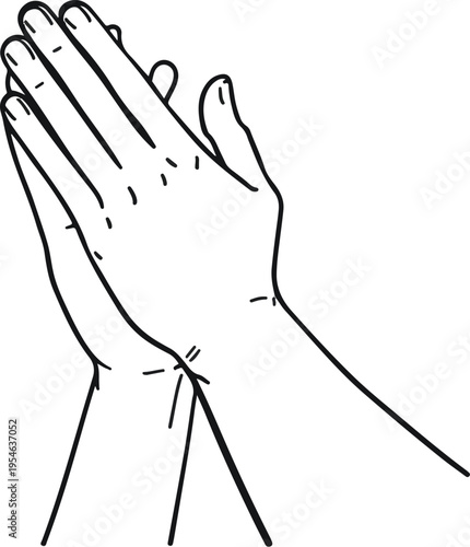 Realistic Praying Hands Line Art Illustration for Faith and Hope