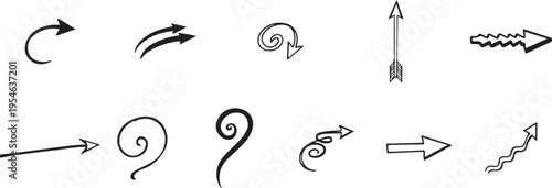 Hand Drawn Arrow Collection - Diverse Shapes and Directions on White Background