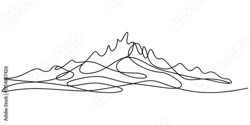 Continuous one line drawing of mountain range landscape template. Adventure winter sports sky and hiking concept. Vector illustration