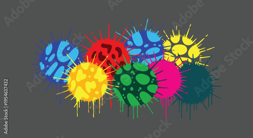Colorful virus cells in various shapes.