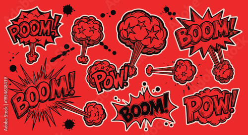 Explosion comic book boom pow words.