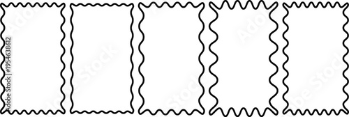 Rectangle, square frames with wiggly borders. Rectangle shape frame with zigzag edge. Torn paper, jagged rectangular shape box element set with zigzag edges. Zigzag wavy shapes.