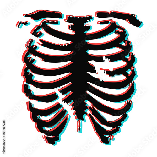 Human ribcage silhouette with glitch effect isolated on white minimal anatomy dark gothic style