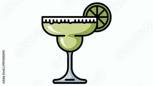 Vector illustration of a green margarita cocktail with lime wedge in a glass