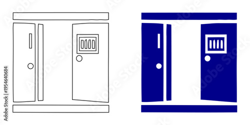 Prison cell doors with iron bars window icon for justice law enforcement and detention security concept navy blue minimalist vector illustration isolated on white background