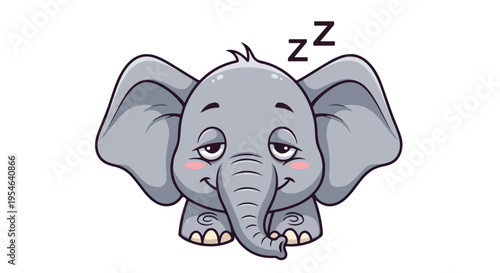 A cute cartoon elephant with closed eyes and rosy cheeks sleeps against a clean white background.