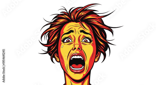Woman Screaming in Fear, Shocked Face, Comic Book Style