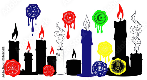 Mystical Candles with Esoteric Symbols and Wax Seals