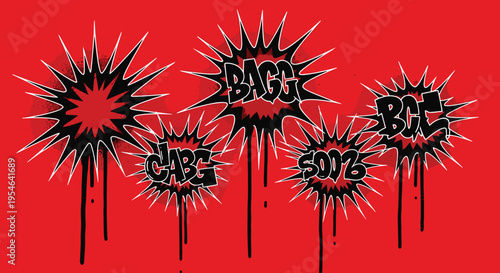 Graffiti tags on red background.