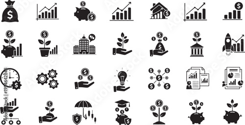 Collection of business and finance related icons