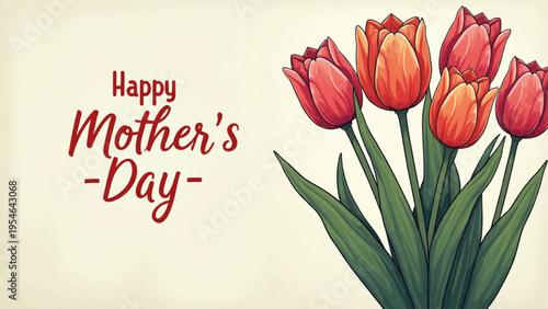 Vector illustration of red tulips bouquet for Mother's Day