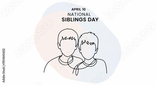 National siblings day illustration with two children line art pastel background april 10th celebration