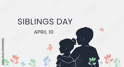 Silhouette of sibling boy and girl with flowers on sibling day april 10 celebration background