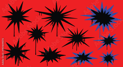 Black and blue explosive burst shapes.