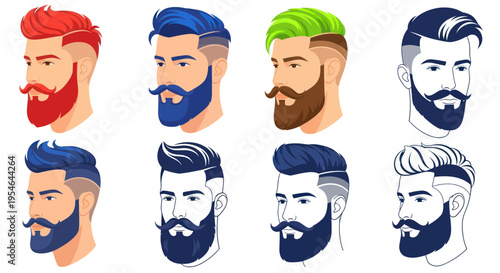 Modern Men's Hairstyles and Beards Collection: Diverse Colors and Styles