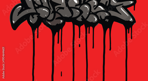 Gray graffiti on red background dripping.