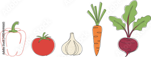 Fresh vegetables illustration, healthy food concept, organic produce, hand-drawn style, nutrition education, gardening design, vector art for cooking visuals