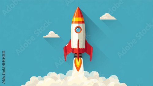 Vector illustration of a rocket ship launching into the sky