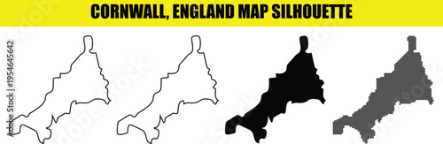 Cornwall england map silhouette. high resolution images of cornwall map vector. map of cornwall with various styles