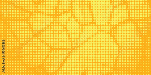 Yellow halftone pattern. Retro comic gradient background. Bright orange pixelated dotted texture overlay. Cartoon pop art faded gradient pattern. Vector backdrop for poster  banner  advertisement