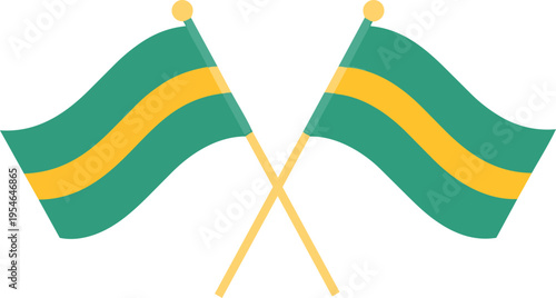 Two green flags with yellow stripes crossed.