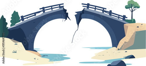Broken Bridge Symbolizing Disconnection and Obstacles.