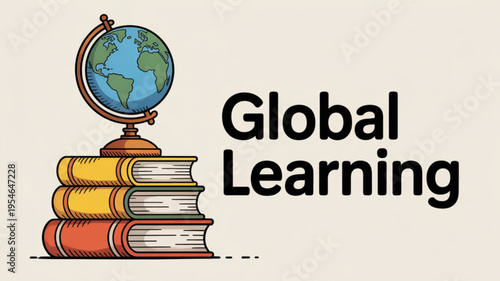 Global learning concept with globe on stacked books