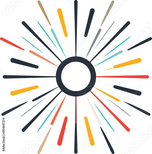 Abstract Burst of Colorful Lines Radiating from Center.