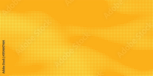 Yellow halftone pattern. Retro comic gradient background. Bright orange pixelated dotted texture overlay. Cartoon pop art faded gradient pattern. Vector backdrop for poster  banner  advertisement