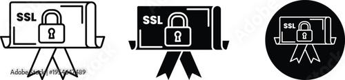 Ssl encryption icons with locks and certificates