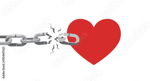 Broken Chain Linked To Red Heart, Symbolizing Freedom and Release