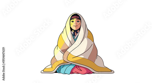 Person Wrapped in Blanket, Cozy, Warm, Relaxed, Sitting, Isolated