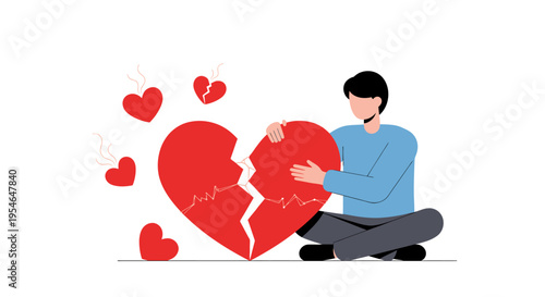 Man holding broken heart, symbolizing heartbreak, sadness, and emotional pain