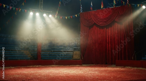 Circus Stage with Red Drapes and Dramatic Lighting Creating an Enchanting Atmosphere