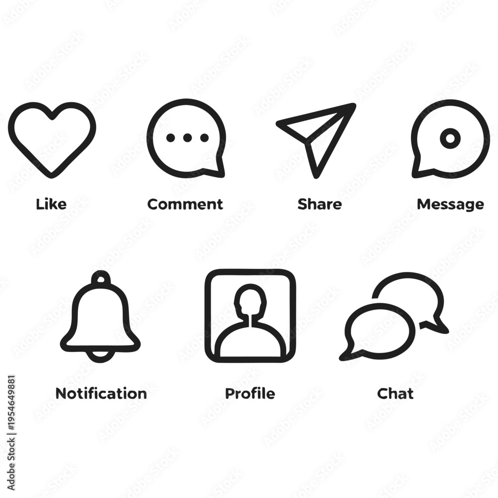 Fototapeta premium Social Media Line Icon Pack Communication and Network Symbols Vector