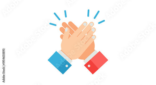 Applause Icon: Hands Clapping with Blue Sparkles, Vector Illustration