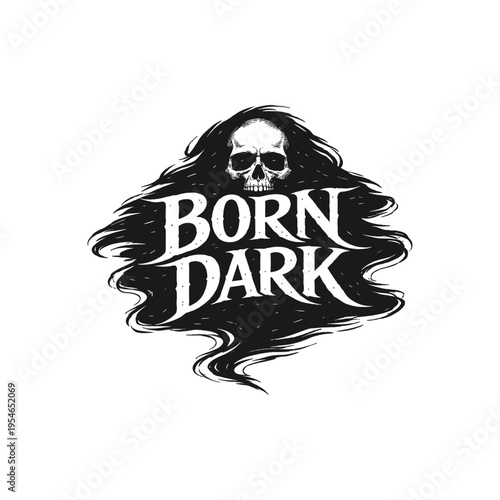 Black skull logo with long hair