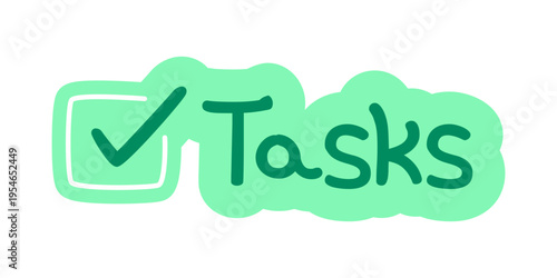 Tasks hand drawn line sticker illustration. Productivity goals. Daily organizing. Todo checklist. Digital planning clip art in doodle style. Colorful planner icon label. Bullet journal die cut element