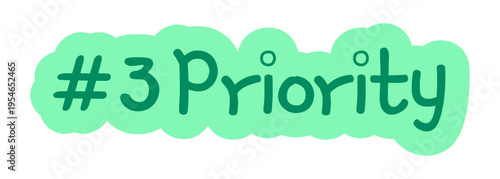 Number three priority hand drawn line sticker illustration. Important task. Highlighting order. Digital planning clip art in doodle style. Colorful planner icon label. Bullet journal die cut element