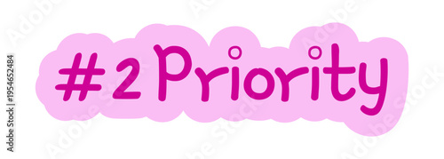 Number two priority hand drawn line sticker illustration. Highlighting important task. Productivity. Digital planning clip art in doodle style. Colorful planner label. Bullet journal die cut element