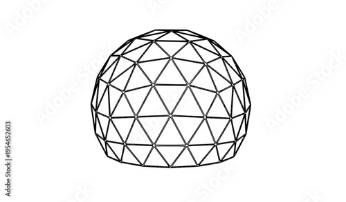 Hand-drawn line art vector of geodesic dome architecture with rounded geometric structure for building design